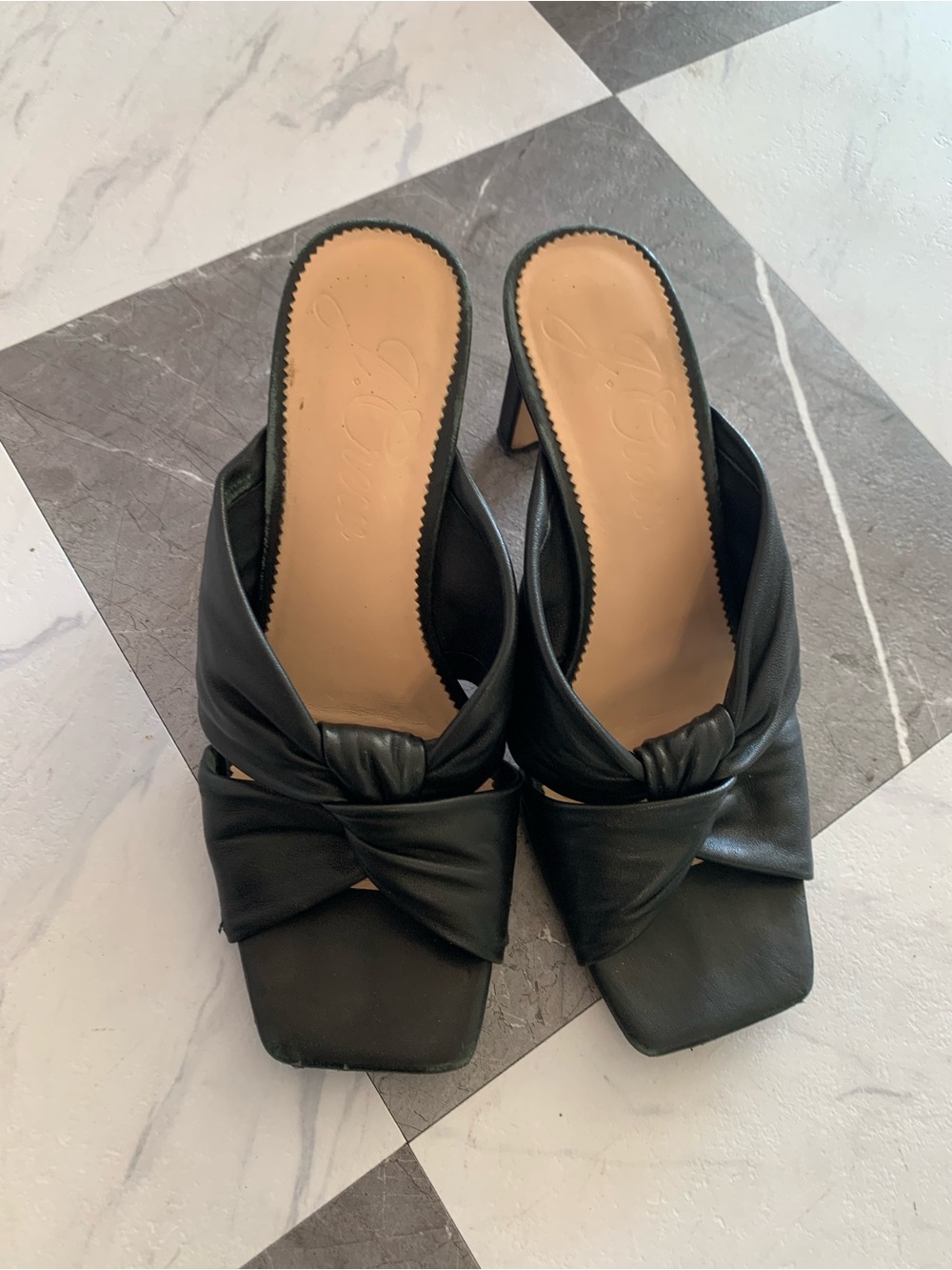 J. Crew Black Knotted Leather Slide Mules